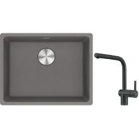 Franke Maris MRG 110-52 zlewozmywak 55x43 cm Fragranite kamienny szary z baterią kuchenną Atlas czarna stal szlachetna (1250687254, 1150550427)