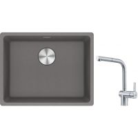 Franke Maris MRG 110-52 zlewozmywak 55x43 cm Fragranite kamienny szary z baterią kuchenną Atlas stal szlachetna (1250687254, 1150521439)
