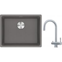 Franke Maris MRG 110-52 zlewozmywak 55x43 cm Fragranite kamienny szary z baterią kuchenną Eos stal szlachetna (1250687254, 1200179979)