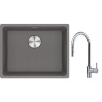 Franke Maris MRG 110-52 zlewozmywak 55x43 cm Fragranite kamienny szary z baterią kuchenną Eos stal szlachetna (1250687254, 1150590045)