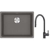 Franke Maris MRG 110-52 zlewozmywak 55x43 cm Fragranite kamienny szary z baterią kuchenną Eos czarna stal szlachetna (1250687254, 1150613671)