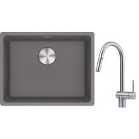 Franke Maris MRG 110-52 zlewozmywak 55x43 cm Fragranite kamienny szary z baterią kuchenną Leda Neo stal szlachetna (1250687254, 1150590047)