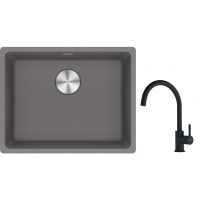 Franke Maris MRG 110-52 zlewozmywak 55x43 cm Fragranite kamienny szary z baterią kuchenną Lina czarny mat (1250687254, 1150626019)