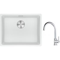 Franke Maris MRG 110-52 zlewozmywak 52x40 cm Fragranite biały polarny z baterią kuchenną Lina chrom (1250687255, 1150693228)