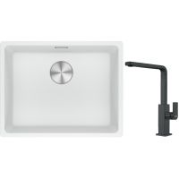 Franke Maris MRG 110-52 zlewozmywak 52x40 cm Fragranite biały polarny z baterią kuchenną Mythos czarna stal szlachetna (1250687255, 1150550441)