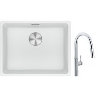 Franke Maris MRG 110-52 zlewozmywak 52x40 cm Fragranite biały polarny z baterią kuchenną Pescara L Slide-In chrom (1250687255, 1150538940)