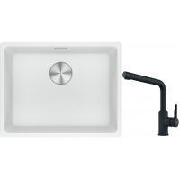 Franke Maris MRG 110-52 zlewozmywak 52x40 cm Fragranite biały polarny z baterią kuchenną Urban czarny mat (1250687255, 1150627523)