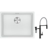 Franke Maris MRG 110-52 zlewozmywak 52x40 cm Fragranite biały polarny z baterią kuchenną Vital Semi-Pro czarny mat/stal (1250687255, 1200621313)