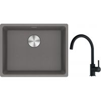Franke Maris MRG 110-52 zlewozmywak 55x43 cm Fragranite kamienny szary z baterią kuchenną Lina onyx (1250687254, 1150626020)