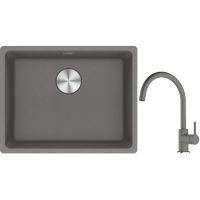 Franke Maris MRG 110-52 zlewozmywak 55x43 cm Fragranite kamienny szary z baterią kuchenną Lina kamienny szary (1250687254, 1150626022)