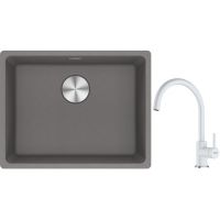 Franke Maris MRG 110-52 zlewozmywak 55x43 cm Fragranite kamienny szary z baterią kuchenną Lina biały polarny (1250687254, 1150626024)