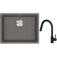 Franke Maris MRG 110-52 zlewozmywak 55x43 cm Fragranite kamienny szary z baterią kuchenną Lina onyx (1250687254, 1150626055)
