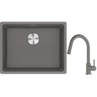 Franke Maris MRG 110-52 zlewozmywak 55x43 cm Fragranite z baterią kuchenną Lina kamienny szary (1250687254, 1150626057)