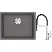Franke Maris MRG 110-52 zlewozmywak 55x43 cm Fragranite kamienny szary z baterią kuchenną Lina chrom/czarny (1250687254, 1150626085)