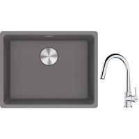 Franke Maris MRG 110-52 zlewozmywak 55x43 cm Fragranite kamienny szary z baterią kuchenną Lina chrom (1250687254, 1150693229)