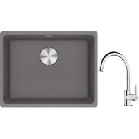 Franke Maris MRG 110-52 zlewozmywak 55x43 cm Fragranite kamienny szary z baterią kuchenną Lina chrom (1250687254, 1150693228)