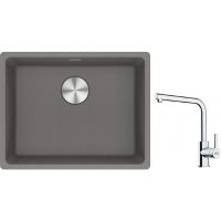 Franke Maris MRG 110-52 zlewozmywak 55x43 cm Fragranite kamienny szary z baterią kuchenną Lina chrom (1250687254, 1150712420)
