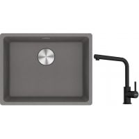 Franke Maris MRG 110-52 zlewozmywak 55x43 cm Fragranite kamienny szary z baterią kuchenną Lina czarny mat (1250687254, 1150712435)