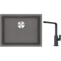 Franke Maris MRG 110-52 zlewozmywak 55x43 cm Fragranite kamienny szary z baterią kuchenną Mythos czarna stal szlachetna (1250687254, 1150550441)