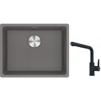 Franke Maris MRG 110-52 zlewozmywak 55x43 cm Fragranite kamienny szary z baterią kuchenną Urban czarny mat (1250687254, 1150627523)