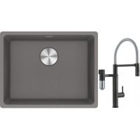 Franke Maris MRG 110-52 zlewozmywak 55x43 cm Fragranite kamienny szary z baterią kuchenną Vital Semi-Pro czarny mat/stal (1250687254, 1200621313)