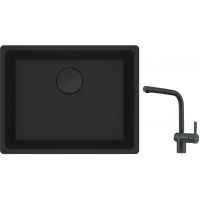 Franke Maris MRG 110-52 zlewozmywak 52x40 cm Fragranite czarny mat z baterią kuchenną Atlas czarna stal szlachetna (1250697759, 1150550427)