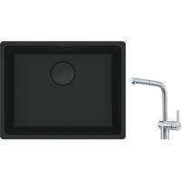 Franke Maris MRG 110-52 zlewozmywak 52x40 cm Fragranite czarny mat z baterią kuchenną Atlas stal szlachetna (1250697759, 1150521439)