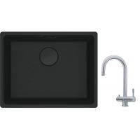 Franke Maris MRG 110-52 zlewozmywak 52x40 cm Fragranite czarny mat z baterią kuchenną Eos stal szlachetna (1250697759, 1200179979)