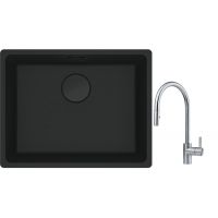 Franke Maris MRG 110-52 zlewozmywak 52x40 cm Fragranite czarny mat z baterią kuchenną Eos stal szlachetna (1250697759, 1150590045)
