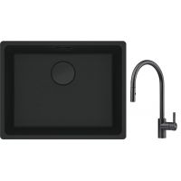 Franke Maris MRG 110-52 zlewozmywak 52x40 cm Fragranite czarny mat z baterią kuchenną Eos czarna stal szlachetna (1250697759, 1150613671)