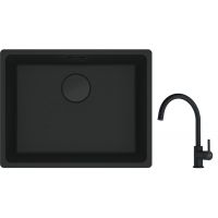 Franke Maris MRG 110-52 zlewozmywak 52x40 cm Fragranite czarny mat z baterią kuchenną Lina czarny mat (1250697759, 1150626019)