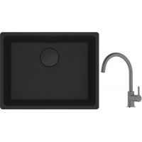 Franke Maris MRG 110-52 zlewozmywak 52x40 cm Fragranite czarny mat z baterią kuchenną Lina kamienny szary (1250697759, 1150626022)
