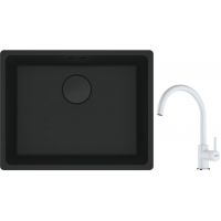 Franke Maris MRG 110-52 zlewozmywak 52x40 cm Fragranite czarny mat z baterią kuchenną Lina biały polarny (1250697759, 1150626024)