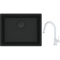 Franke Maris MRG 110-52 zlewozmywak 52x40 cm Fragranite czarny mat z baterią kuchenną Lina biały polarny (1250697759, 1150626081)