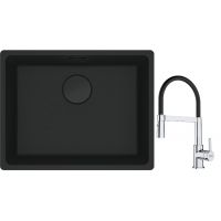 Franke Maris MRG 110-52 zlewozmywak 52x40 cm Fragranite czarny mat z baterią kuchenną Lina chrom/czarny (1250697759, 1150626085)