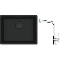 Franke Maris MRG 110-52 zlewozmywak 52x40 cm Fragranite czarny mat z baterią kuchenną Lina chrom (1250697759, 1150712420)