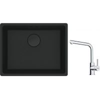 Franke Maris MRG 110-52 zlewozmywak 52x40 cm Fragranite czarny mat z baterią kuchenną Lina chrom (1250697759, 1150693230)