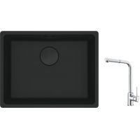 Franke Maris MRG 110-52 zlewozmywak 52x40 cm Fragranite czarny mat z baterią kuchenną Sirius Side chrom (1250697759, 1150668280)
