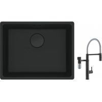 Franke Maris MRG 110-52 zlewozmywak 52x40 cm Fragranite czarny mat z baterią kuchenną Vital Semi-Pro czarny mat/stal (1250697759, 1200621313)