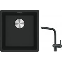 Franke Maris MRG 110-37 zlewozmywak 40x37 cm Fragranite czarny mat z baterią kuchenną Atlas czarna stal szlachetna (1250687248, 1150550427)