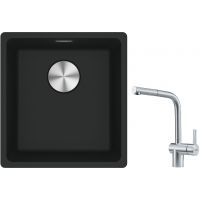 Franke Maris MRG 110-37 zlewozmywak 40x37 cm Fragranite czarny mat z baterią kuchenną Atlas stal szlachetna (1250687248, 1150521439)