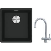 Franke Maris MRG 110-37 zlewozmywak 40x37 cm Fragranite czarny mat z baterią kuchenną Eos stal szlachetna (1250687248, 1200179979)