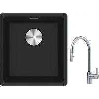 Franke Maris MRG 110-37 zlewozmywak 40x37 cm Fragranite czarny mat z baterią kuchenną Eos stal szlachetna (1250687248, 1150590045)