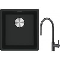 Franke Maris MRG 110-37 zlewozmywak 40x37 cm Fragranite czarny mat z baterią kuchenną Eos czarna stal szlachetna (1250687248, 1150613671)