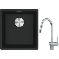 Franke Maris MRG 110-37 zlewozmywak 40x37 cm Fragranite czarny mat z baterią kuchenną Leda Neo stal szlachetna (1250687248, 1150590047)