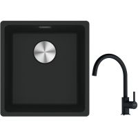 Franke Maris MRG 110-37 zlewozmywak 40x37 cm Fragranite czarny mat z baterią kuchenną Lina onyx (1250687248, 1150626020)