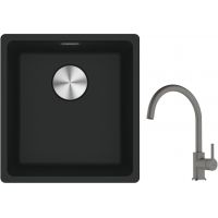 Franke Maris MRG 110-37 zlewozmywak 40x37 cm Fragranite czarny mat z baterią kuchenną Lina kamienny szary (1250687248, 1150626022)