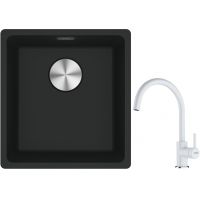 Franke Maris MRG 110-37 zlewozmywak 40x37 cm Fragranite czarny mat z baterią kuchenną Lina biały polarny (1250687248, 1150626024)