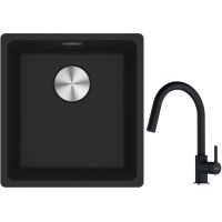Franke Maris MRG 110-37 zlewozmywak 40x37 cm Fragranite czarny mat z baterią kuchenną Lina onyx (1250687248, 1150626055)