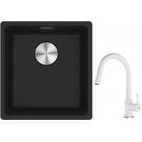 Franke Maris MRG 110-37 zlewozmywak 40x37 cm Fragranite czarny mat z baterią kuchenną Lina biały polarny (1250687248, 1150626081)